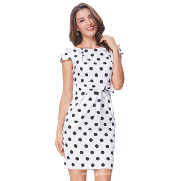 Belle Poque Womens Sommerkleider 2017 Retro Vintage Polka Dots Cap Ärmel V-Back Baumwolle Bleistift Kleid BP000305-1